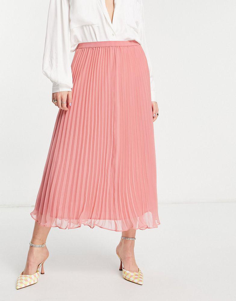 French Connection midi pleated skirt in coral pink商品第4张图片规格展示