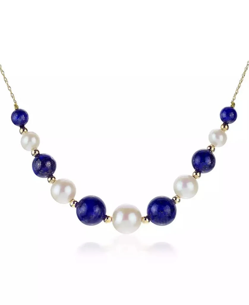 商品Macy's|White Freshwater Cultured Pearls (6.5-9.5mm) with Blue Lapis (27 ct. t.w), and Gold Beads (3mm) 18" Necklace in 14k Yellow Gold. Also Available with Onyx and Turquoise,价格¥1299,第1张图片