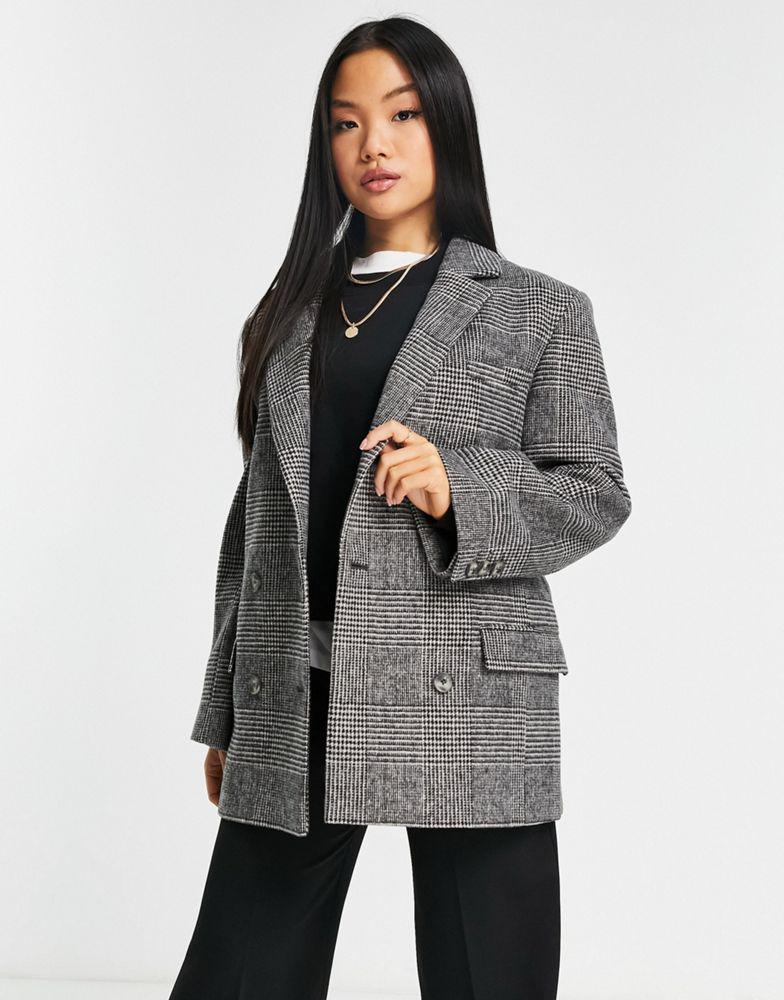 Topshop Petite check blazer coat in mono商品第2张图片规格展示