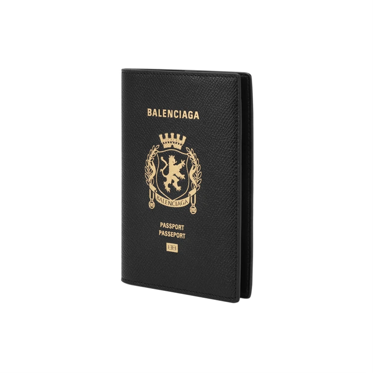 商品[国内直发] Balenciaga|巴黎世家 Passport 字母徽标压花半哑光柔软纹理 小牛皮 护照包 男款 黑色,价格¥3700,第4张图片详细描述