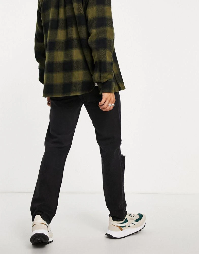 商品Jack & Jones|Jack & Jones Intelligence Mike straight jeans with rips in black,价格¥255,第2张图片详细描述
