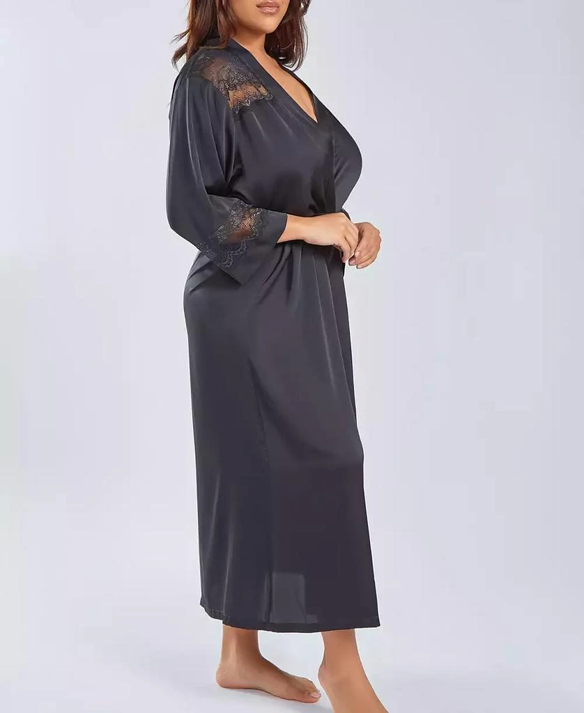 商品iCollection|Plus Size Silky Stretch Satin Long Robe with Lace Trims,价格¥704,第3张图片详细描述