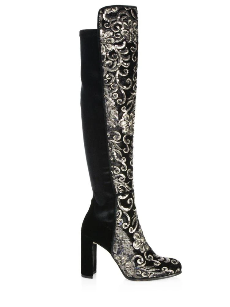 商品Stuart Weitzman|Alljil Tall Sequin-Embroidered Velvet Boots,价格¥2625,第4张图片详细描述