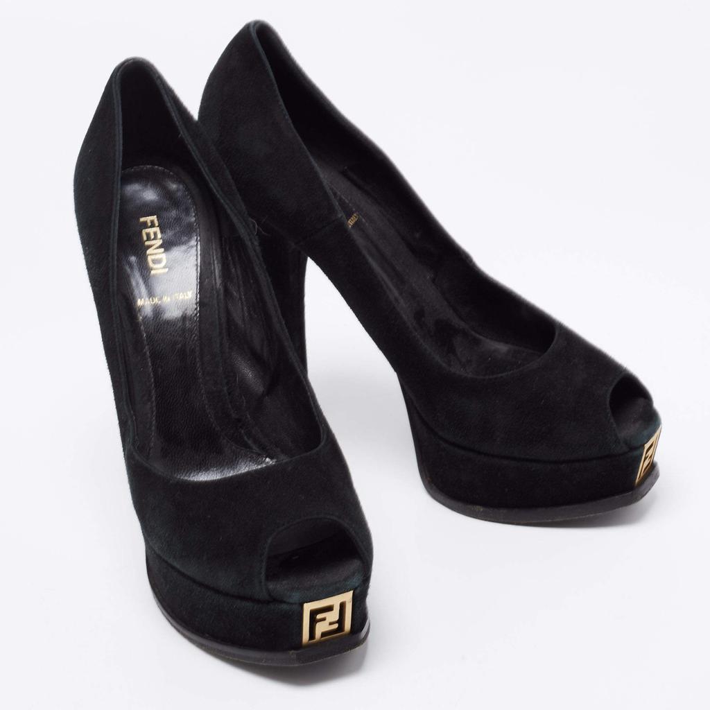 Fendi Black Suede Fendista Peep-Toe Platform Pumps Size 38.5商品第4张图片规格展示