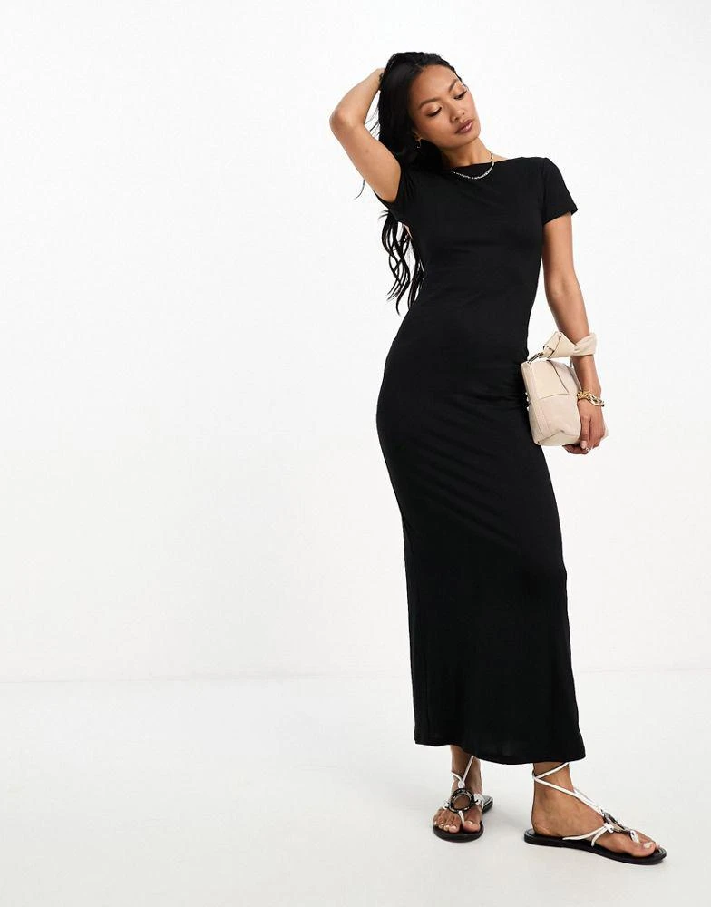 商品ASOS|ASOS DESIGN soft touch capped sleeve scoop back maxi dress with in black,价格¥272,第2张图片详细描述