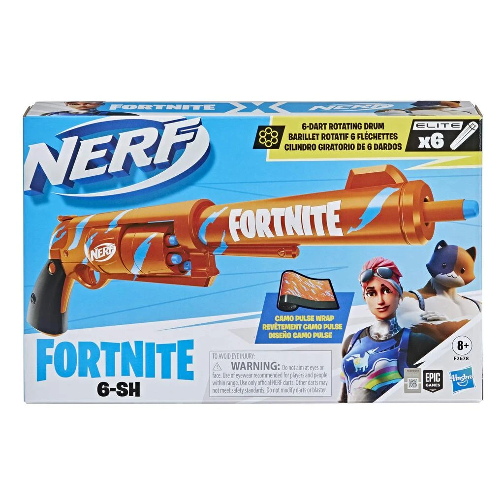 商品Nerf|NERF Fortnite 6-SH Dart Blaster -- Camo Pulse Wrap, Hammer Action Priming, 6-Dart Rotating Drum, Includes 6 Official Elite Darts,价格¥158,第2张图片详细描述