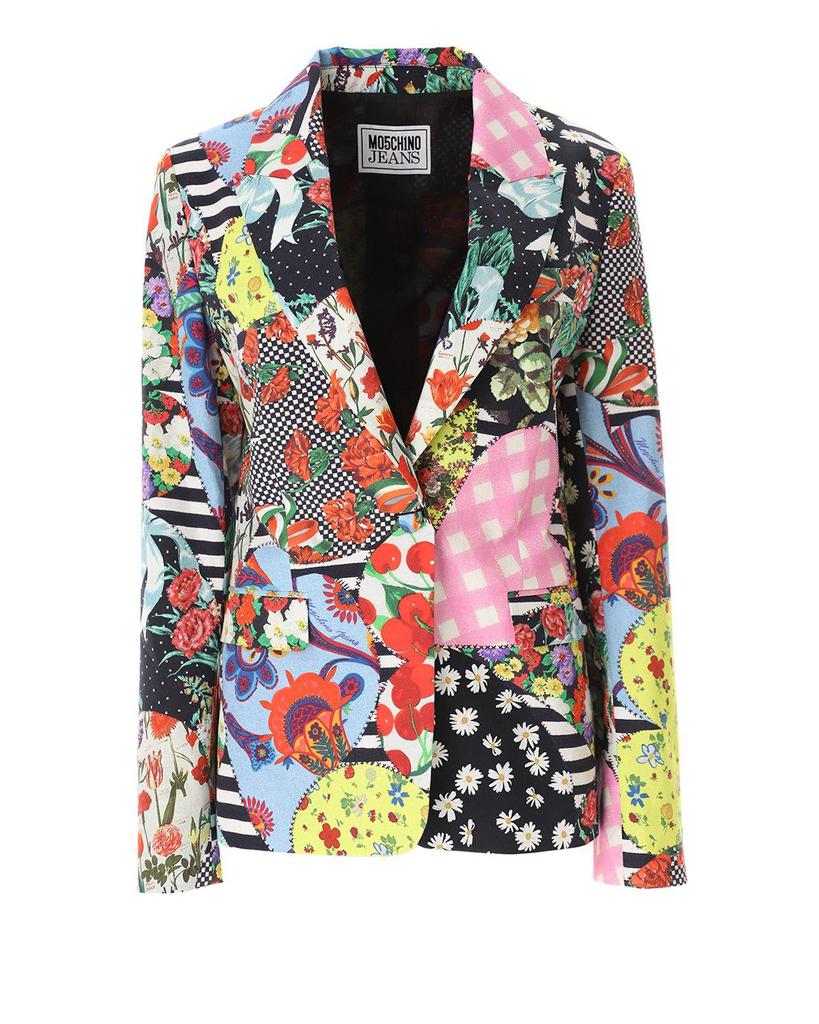 【送料&関税込】Moschino Fuchsia Stretch Gabardine Blazer Moschino Jeans Patchwork-printed Tailored Blazer - Suits