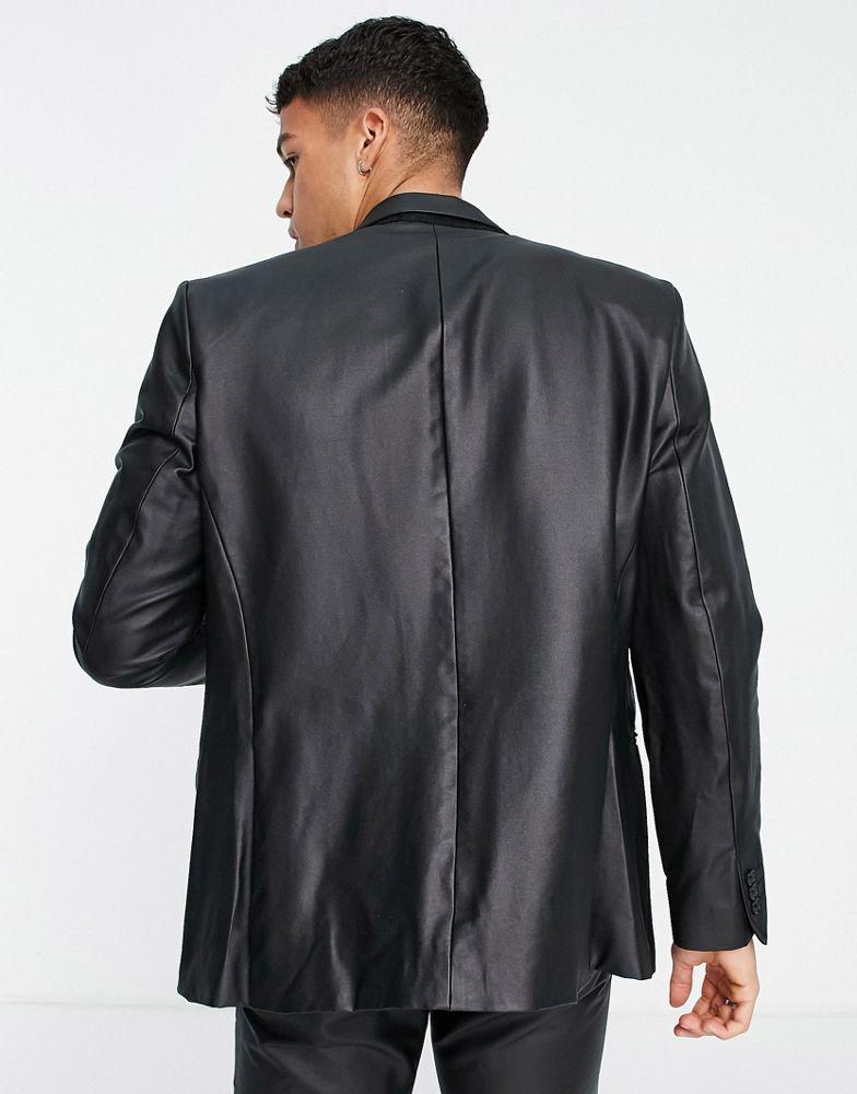 River Island slim PU suit jacket in black商品第2张图片规格展示