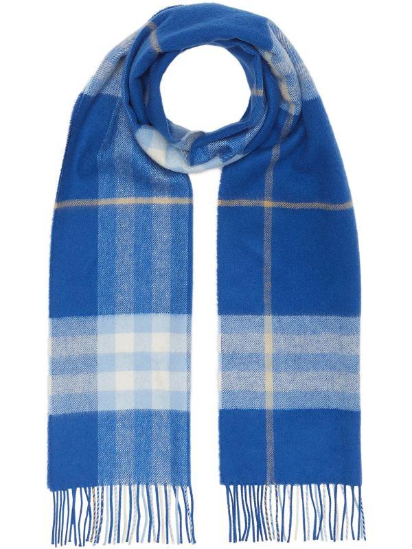 Burberry 博柏利 经典格纹100%羊绒围巾 墨蓝/风信子蓝商品第1张图片规格展示