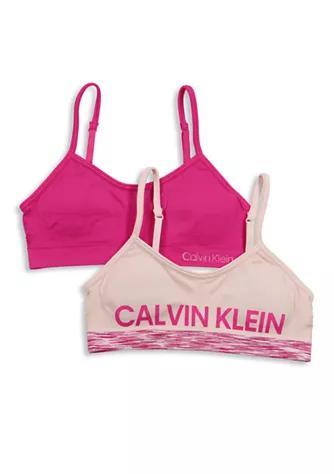 商品Calvin Klein|Girls 7-16 Seamless Ruched Cropped Bra - 2 Pack,价格¥196,第1张图片