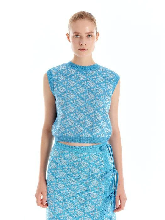 商品EENK|ULORA Floral Jacquard Knit Vest (Sky Blue),价格¥2572,第1张图片