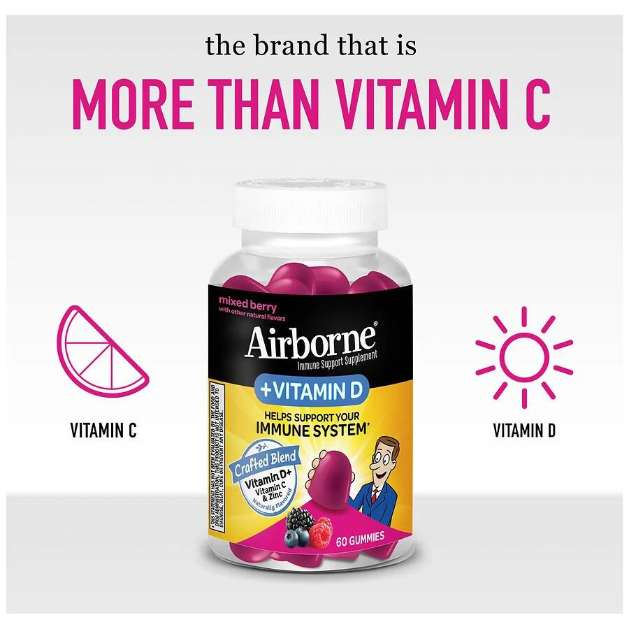 商品Airborne|Vitamin C + Vitamin D & Zinc Immune Support Gummies Mixed Berry,价格¥200,第4张图片详细描述