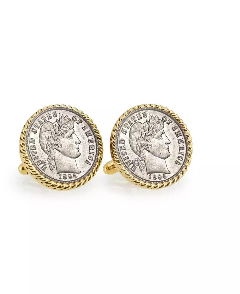 商品American Coin Treasures|1800's Silver Barber Dime Rope Bezel Coin Cuff Links,价格¥598,第1张图片