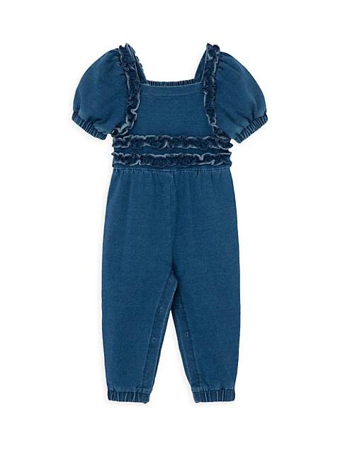 Baby Girl's Smocked Denim Jumpsuit商品第1张图片规格展示