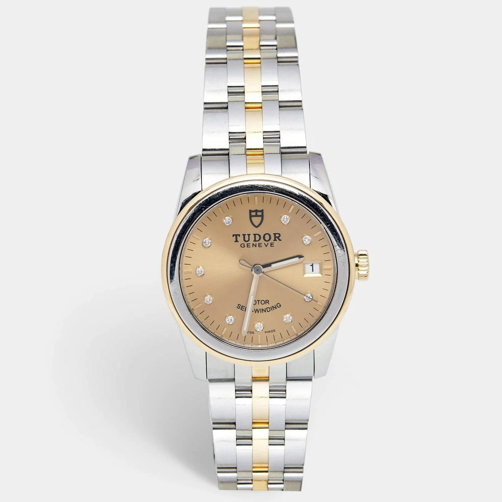 商品[二手商品] Tudor|Tudor Champagne 18K Yellow Gold Stainless Steel Daimond Glamour Date 55003-68053-CHDIDSTL Women's Wristwatch 36 mm,价格¥14273,第1张图片