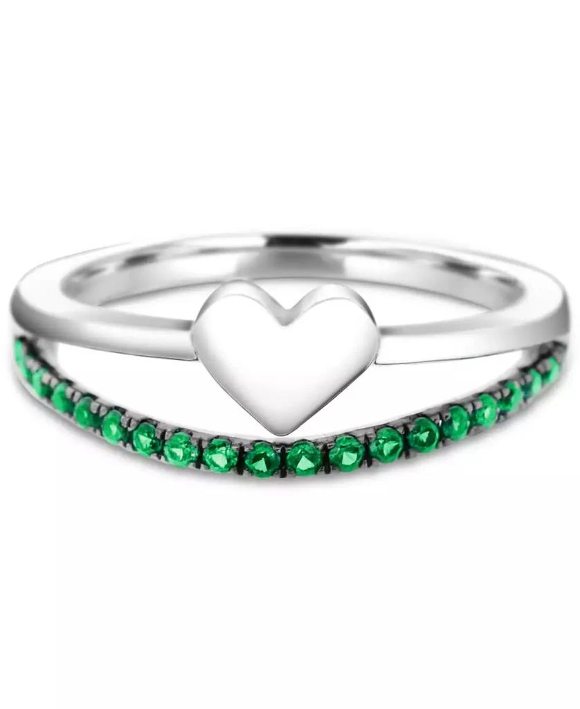 商品Macy's|Emerald & Polished Heart Split Shank Ring (3/8 ct. t.w.) in Sterling Silver (Also in Ruby),价格¥854,第3张图片详细描述