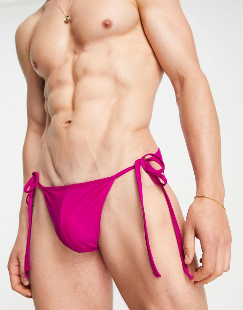 ASOS DESIGN swim brief with tie sides in dark pink商品第1张图片规格展示
