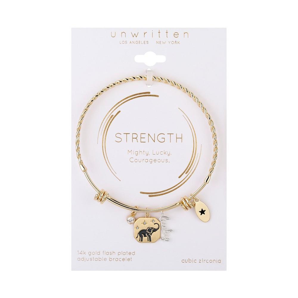 商品Unwritten|14K Gold Two Tone Flash-Plated Brass Cubic Zirconia Lucky Elephant Charms on A Link Design Bangle Bracelet,价格¥93,第4张图片详细描述