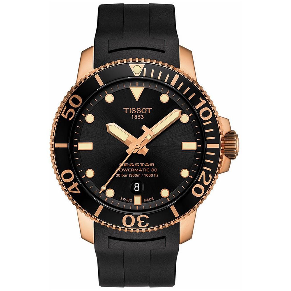 商品Tissot|Men's Swiss Automatic Seastar 1000 Powermatic 80 Black Rubber Strap Watch 43mm,价格¥5766,第1张图片