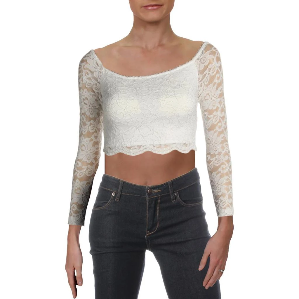 商品Teeze Me|Teeze Me Womens Juniors Lace Metallic Crop Top,价格¥100,第1张图片