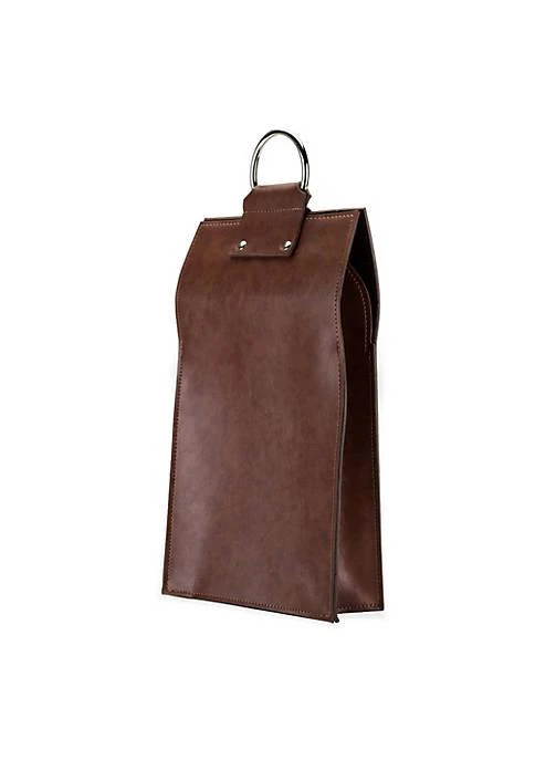 商品Viski|Brown Faux Leather Double Bottle Wine Tote,价格¥478,第1张图片
