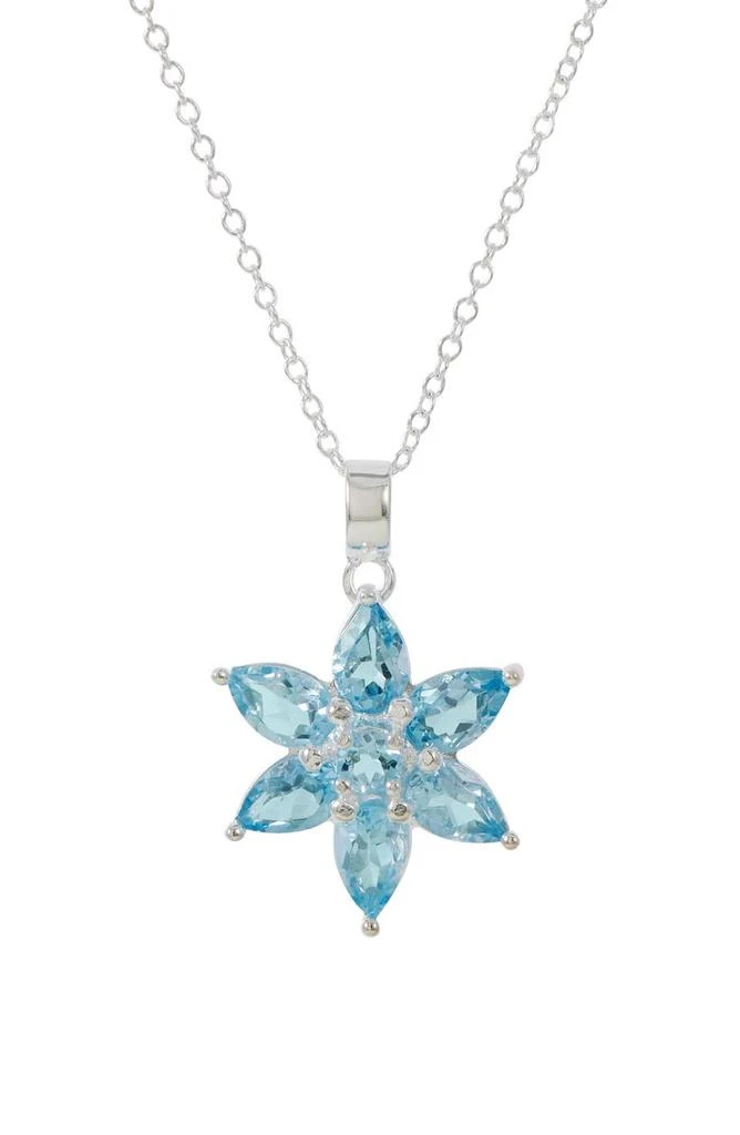商品Savvy Cie Jewels|Sterling Silver Blue Topaz Flower Pendant Necklace,价格¥234,第1张图片