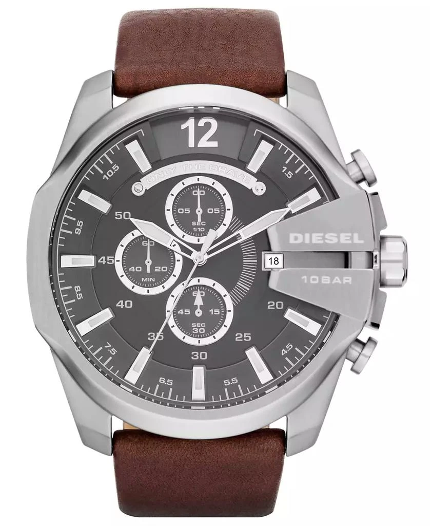 商品Diesel|Men's Chronograph Mega Chief Brown Leather Strap Watch 51mm DZ4290,价格¥1712,第1张图片