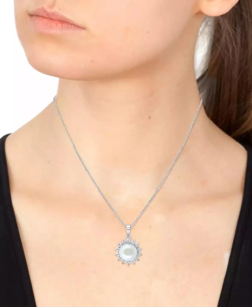 商品Effy|EFFY® Cultured Freshwater Pearl (7 mm) & Diamond (1/20 ct. t.w.) Halo 18" Pendant Necklace in Sterling Silver,价格¥761,第2张图片详细描述