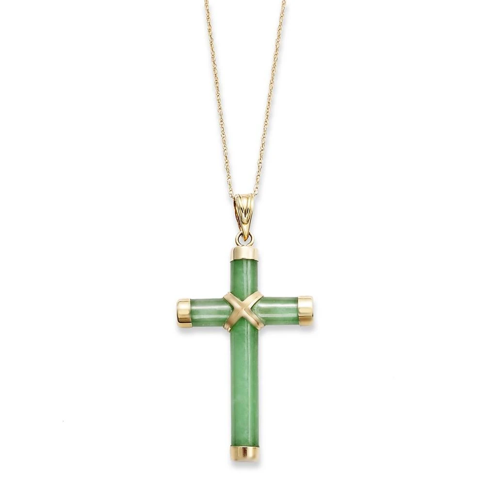 商品Macy's|Dyed Jade Cross Pendant Necklace in 14k Gold (20 ct. t.w.),价格¥1701,第1张图片