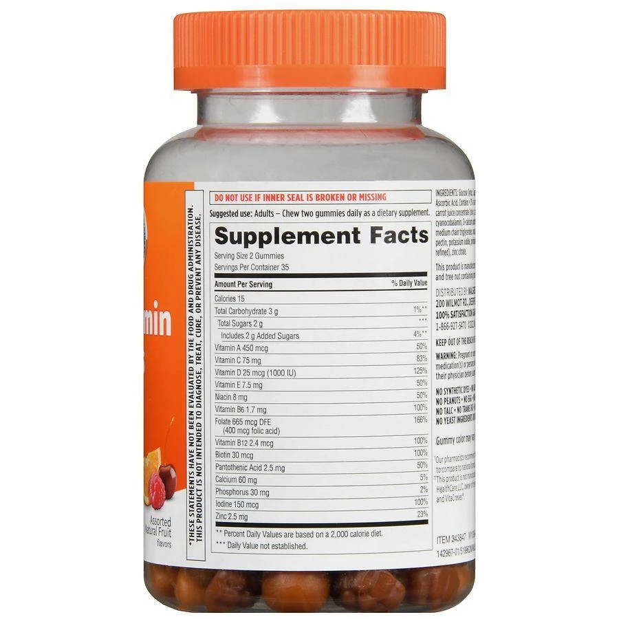 商品Walgreens|Women's Multivitamin Gummies (35 days) Assorted Natural Fruit,价格¥67,第3张图片详细描述