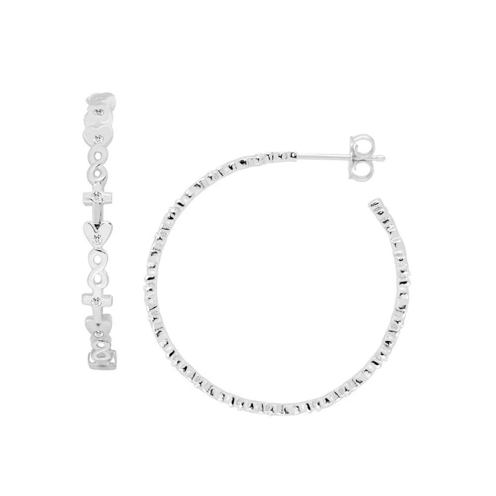 商品Essentials|And Now This Cross, Heart and Infinity Novelty C Hoop Earring with Cubic Zirconia Accents in Silver Plated,价格¥152,第1张图片