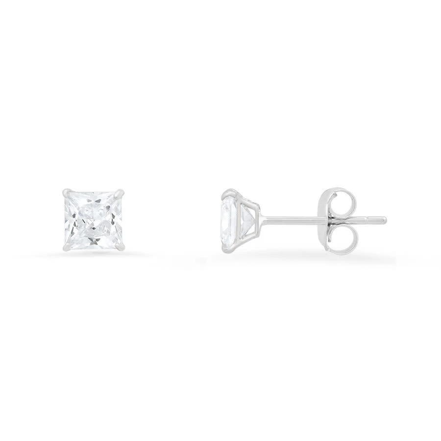 商品Kylie Harper|10k White Gold Petite 4mm Princess-cut Cubic Zirconia  CZ Stud Earrings,价格¥483,第1张图片
