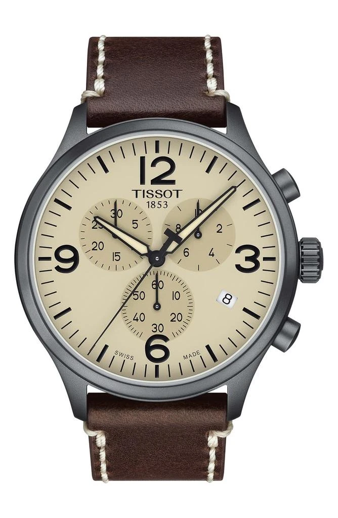 商品Tissot|Chrono XL Leather Strap Chronograph Watch, 45mm,价格¥1731,第1张图片