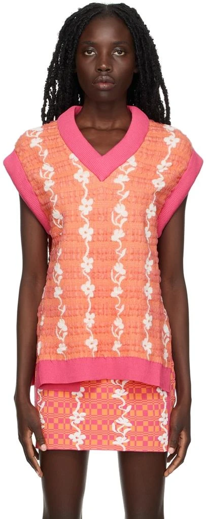 商品PH5|Pink & Orange Eco Gerry Oversized Floral Stitch Sweater Vest,价格¥774,第1张图片