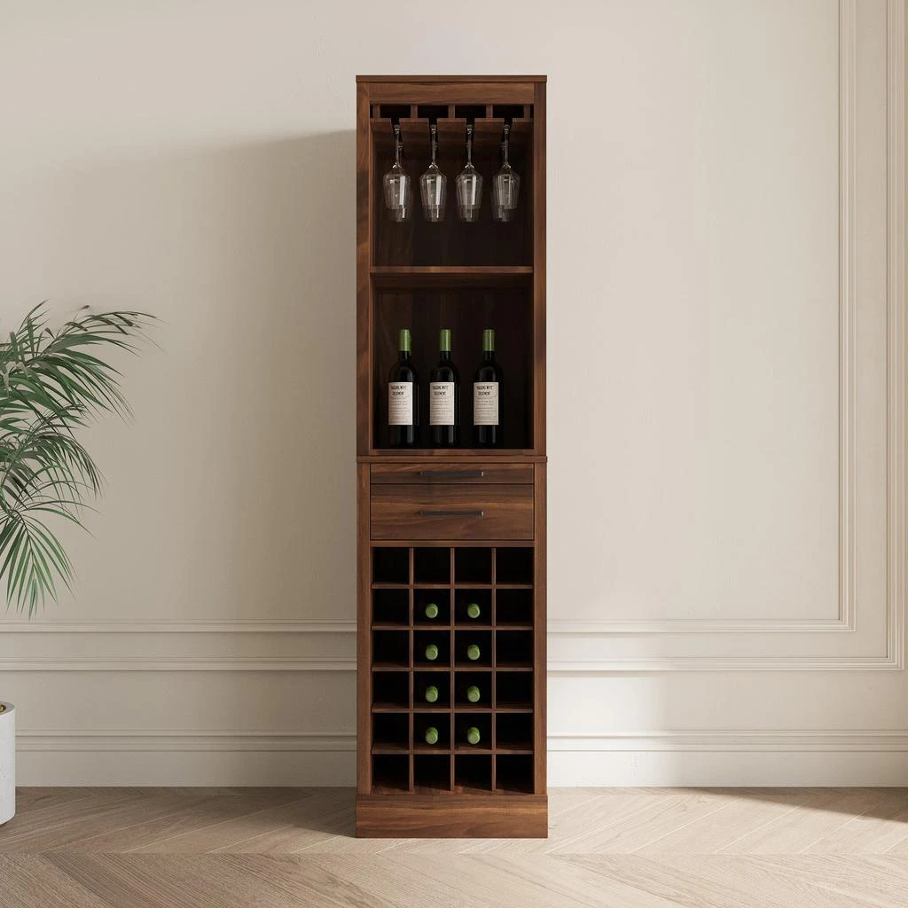 商品Streamdale Furniture|Streamdale Brown Walnut Color Modular Wine Bar Cabinet With Storage Shelves,价格¥1324,第5张图片详细描述
