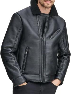 Maxton Faux Shearling Collar Moto Jacket商品第3张图片规格展示