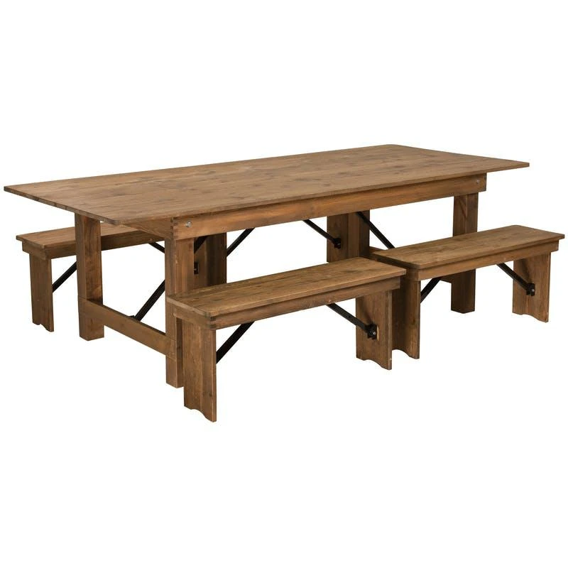 商品Merrick Lane|Marshall 8' x 40" Folding Farmhouse Style Dining Table and Four 40.25"L Bench Set,价格¥10033,第1张图片