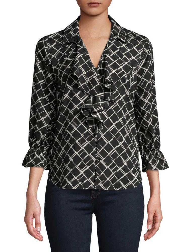 商品Karl Lagerfeld Paris|Printed Ruffle-Front Blouse,价格¥338,第1张图片