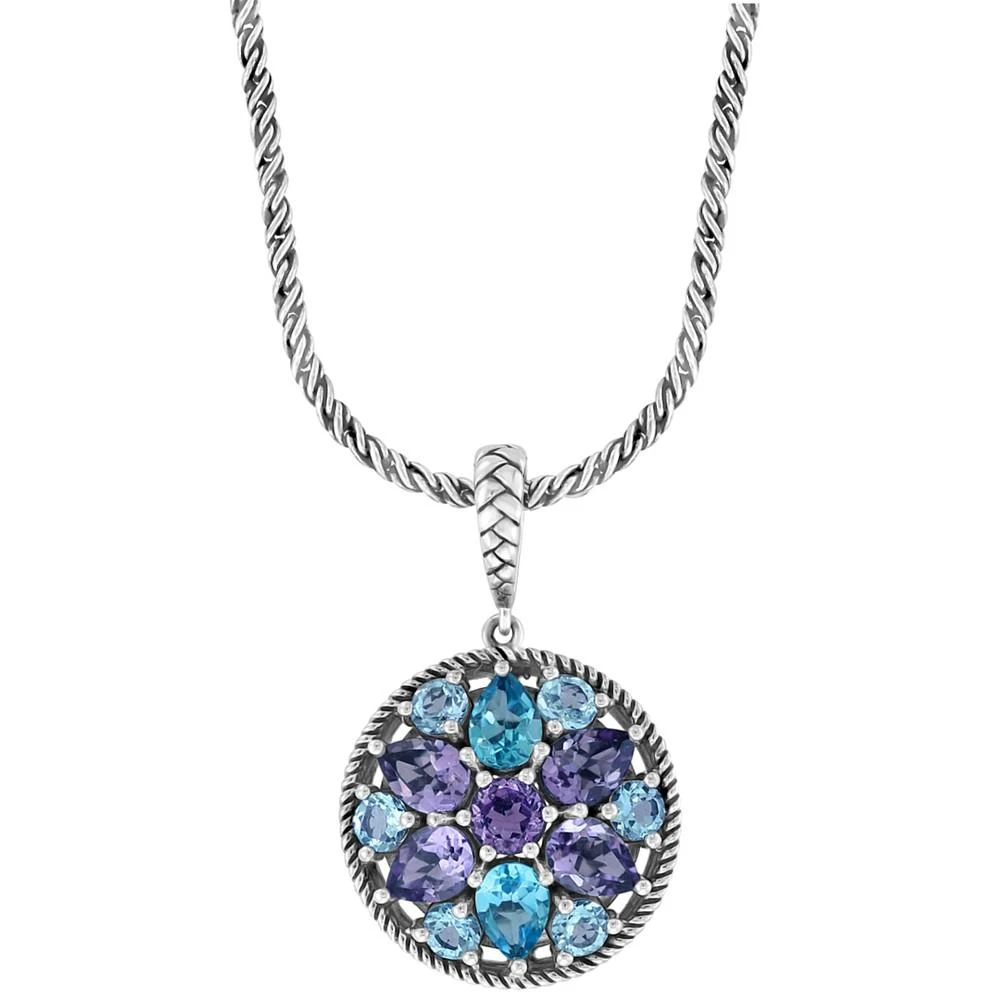 商品Effy|EFFY® Multi-Stone Flower Disc 18" Pendant Necklace (8-3/8 ct. t.w.) in Sterling Silver,价格¥2377,第3张图片详细描述