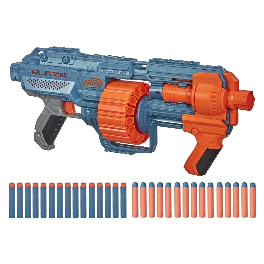 商品Nerf|NERF Elite 2.0 Shockwave RD-15 Blaster, 30 Darts, 15-Dart Rotating Drum, Pump-Action, Built-in Customizing Capabilities,价格¥200,第1张图片