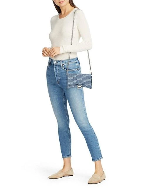 商品Balenciaga|Hourglass Monogram Denim Wallet-On-Chain,价格¥10817,第2张图片详细描述