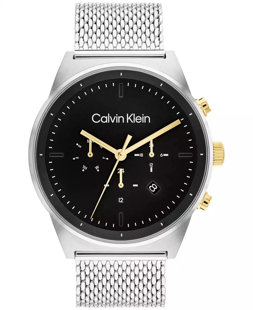 商品Calvin Klein|Men's Silver-Tone Stainless Steel Mesh Bracelet Watch 44mm,价格¥864,第1张图片