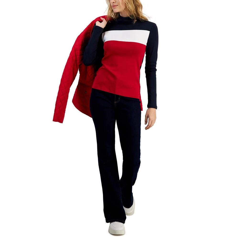 商品Tommy Hilfiger|Women's Cotton Turtleneck Colorblocked Long-Sleeve Top,价格¥113,第1张图片