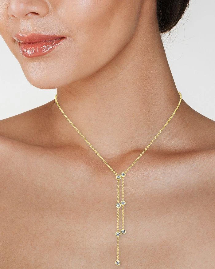 商品Kenneth Jay Lane|Cubic Zirconia Double Drop Lariat Necklace in 14K Gold Plated, 16"-19",价格¥394,第2张图片详细描述