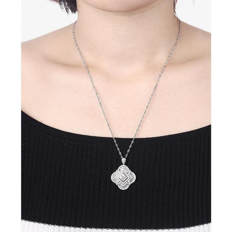 商品Macy's|Cubic Zirconia Clover Pendant Necklace in Sterling Silver,价格¥350,第2张图片详细描述