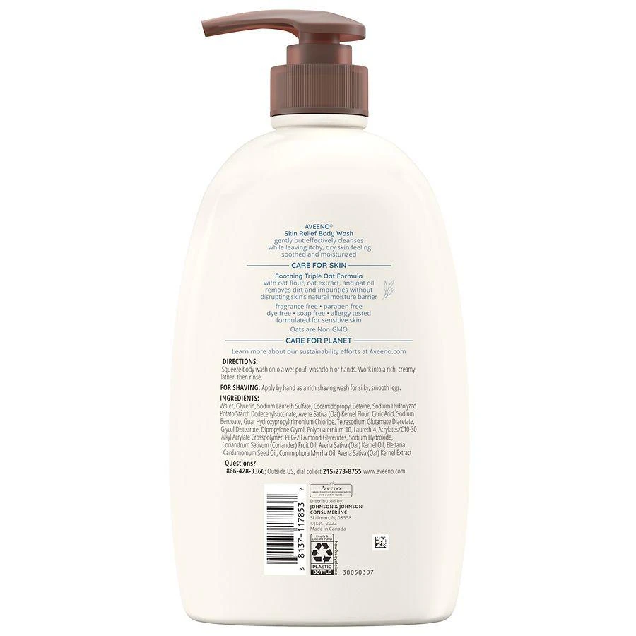 商品Aveeno|Skin Relief Body Wash, Sensitive Skin Fragrance-Free,价格¥126,第2张图片详细描述