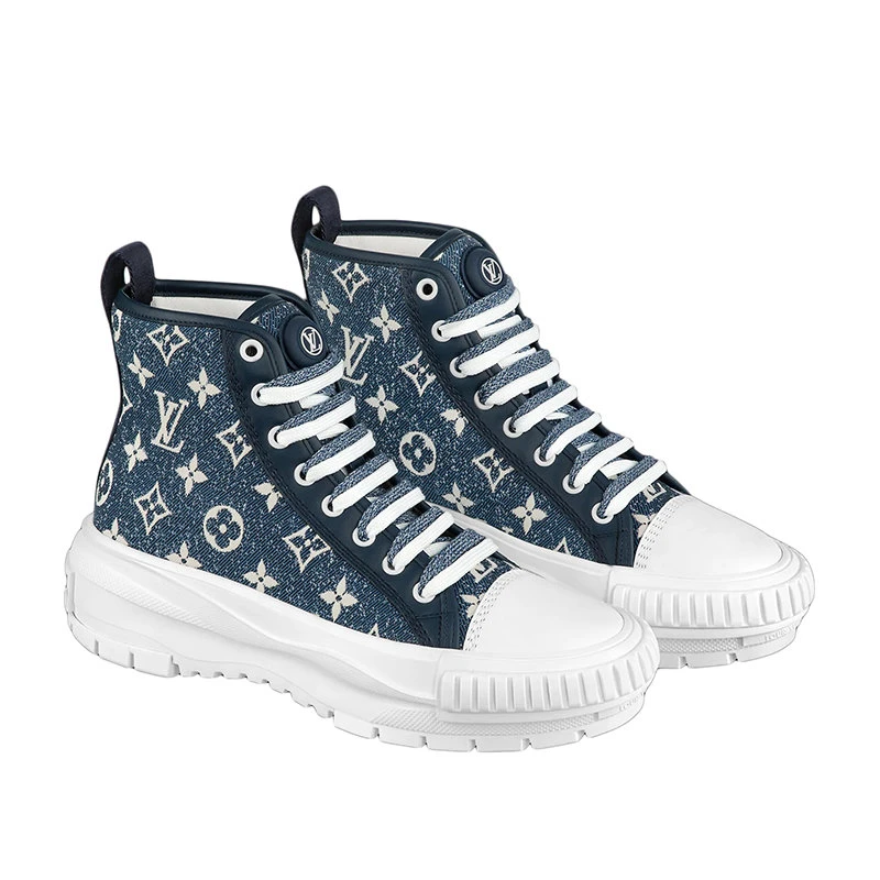 商品Louis Vuitton|预订款1个月 路易威登 22年早春新款 MONTANTE LV SQUAD系列 女士海军蓝色牛仔布老花印花高帮运动鞋帆布鞋1A9S12,价格¥6913,第6张图片详细描述