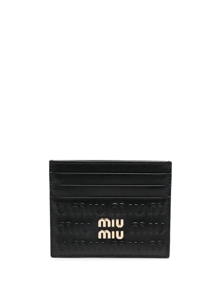 MIU MIU logo-embossed leather cardholder black商品第1张图片规格展示