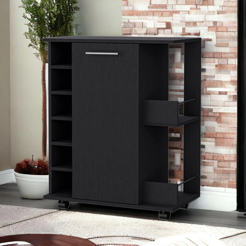 商品Homezia|Black Rolling Bar Cart With Wine Storage,价格¥2118,第2张图片详细描述