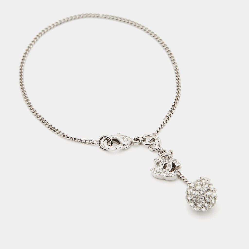 Chanel Silver Tone CC Crystal Charm Chain Bracelet商品第3张图片规格展示